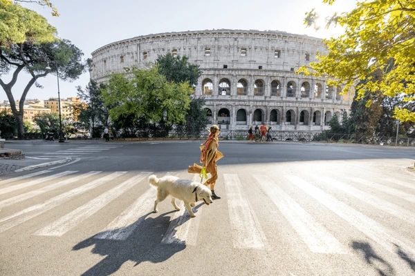 woman-crossing-street-her-dog-600nw-2160141989